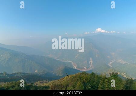 Ramitey Aussichtspunkt - Sikkim, Indien. Von diesem Aussichtspunkt aus können Sie die Wendungen des Flusses Tista oder Teesta sehen, der Fluss Tista fließt durch sikkim Stockfoto