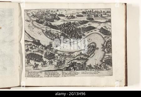 Parma überquert die seine in Caudebec, 1592; Serie 4: Französische, deutsche und englische Veranstaltungen, 1576-1610. Die Armee des Herzogs von Parma hält sich auf Flößen in Caudebec de seine auf, 10. Mai 1592. Direkt zwischen Rouen und König Hendrik IV Mit einer Bildunterschrift von 12 Zeilen auf Deutsch und 2 Regeln auf Französisch. Nicht Nummeriert. Stockfoto