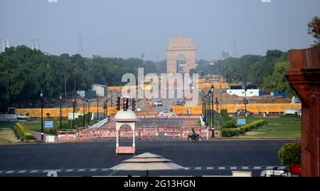 Die Ausgrabungen haben im Rahmen des Central Vista Reengravging Project begonnen, das die Erneuerung des Central Vista, Indiens zentralem Verwaltungsgebiet, umfasst Stockfoto