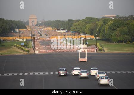 Die Ausgrabungen haben im Rahmen des Central Vista Reengravging Project begonnen, das die Erneuerung des Central Vista, Indiens zentralem Verwaltungsgebiet, umfasst Stockfoto