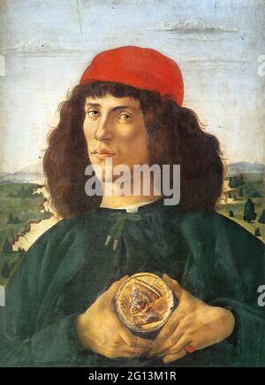 Sandro Botticelli - Porträt eines jungen Mannes mit Medaille Stockfoto