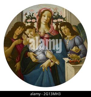 Sandro Botticelli - die Madonna mit Kind mit Johannes dem Täufer und einem Engel vor einem Fenster Stockfoto