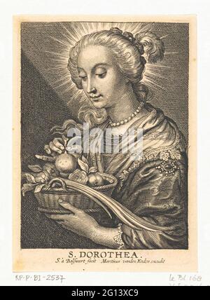 St. Dorothea mit Korb mit Früchten und Blumen; S. Dorothea. Stockfoto