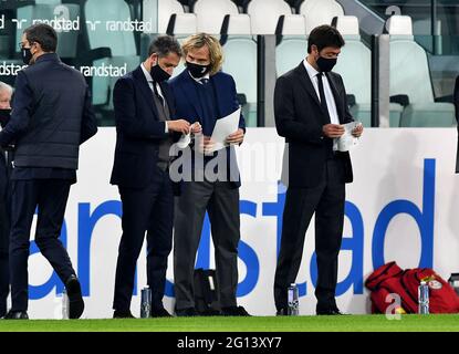 Andrea Agnelli, Präsidentin des FC Juventus, Pavel Nedved, Vizepräsident des FC Juventus und Manager des FC Juventus Fabio Parati / LM Stockfoto