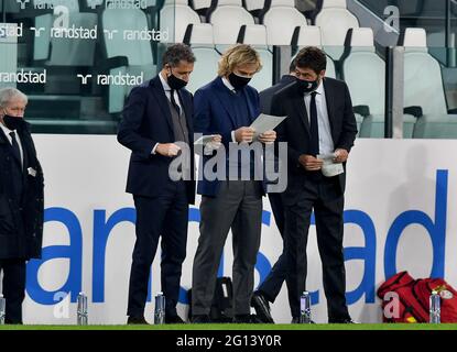 Andrea Agnelli, Präsidentin des FC Juventus, Pavel Nedved, Vizepräsident des FC Juventus und Manager des FC Juventus Fabio Parati / LM Stockfoto