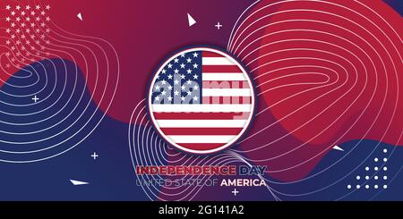 Glücklicher Unabhängigkeitstag für den Vereinigten Staat Amerika mit rotem und blauem abstraktem Hintergrund. Gute Vorlage für U.S.A Independence Day Design. Stock Vektor