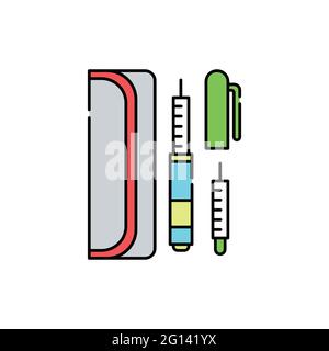 Farbsymbol für die Linie des Spritzenstifts. Diabetes. Medizinische Geräte Stock Vektor