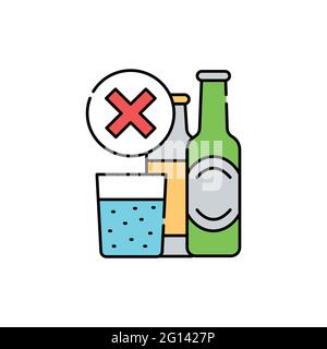 Symbol für die Linienfarbe für verbotene Alkoholgetränke. Unverträglichkeit von Getränken. Stock Vektor
