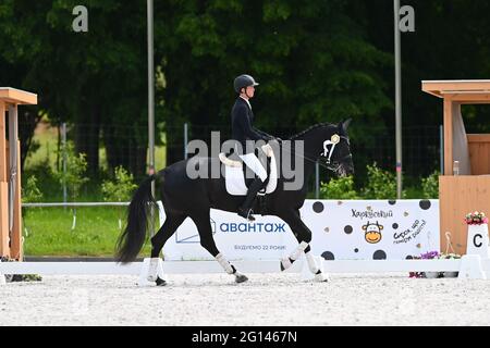 Kharkiv, Ukraine - 4. Juni 2021: Der Reitsport FEI Dressage World Cup Kharkiv 2021 Stockfoto