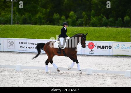 Kharkiv, Ukraine - 4. Juni 2021: Der Reitsport FEI Dressage World Cup Kharkiv 2021 Stockfoto