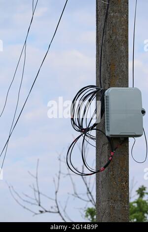 Anschlussdose für optische Internet-Leitung Stockfoto