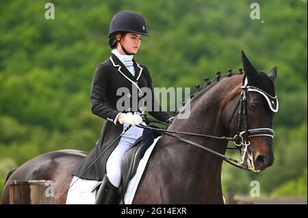 Kharkiv, Ukraine - 4. Juni 2021: Der Reitsport FEI Dressage World Cup Kharkiv 2021 Stockfoto