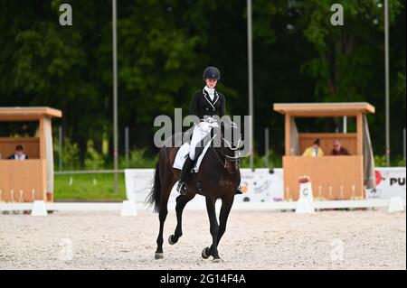 Kharkiv, Ukraine - 4. Juni 2021: Der Reitsport FEI Dressage World Cup Kharkiv 2021 Stockfoto