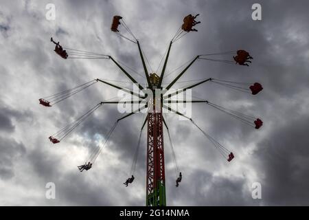 Spaß fair Swing Ride Spinning Stockfoto