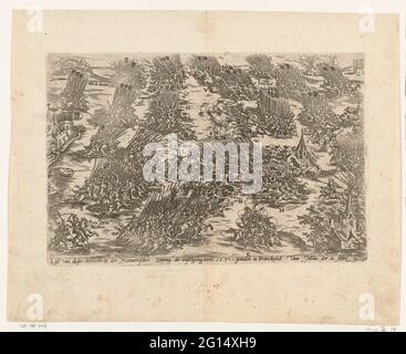 Schlacht bei Dieppe, 1590. Schlacht bei Dieppe, 11. Februar 1590. Unten links der französische König Heinrich IV. Zu Pferd. Der Ort der Schlacht ist in der Bildunterschrift angegeben als: Für Mailand. Mit der Überschrift von 1 Regel in deutscher Referenz für Details zu diesem Schlaganfall an die Navarische Zeitung. Nicht Nummeriert. Stockfoto