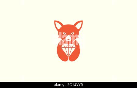 Niedlichen Tier Fuchs mit Diamant-Logo Symbol Symbol Vektor Grafik Design Illustration Stock Vektor