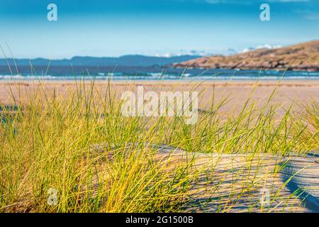 Sanddünen am Achnahaird-Strand auf der Halbinsel Assynt im Nordwesten Schottlands Stockfoto