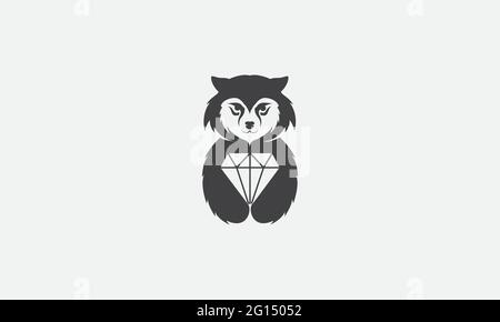 Niedlichen Tier Wolf mit Diamant-Logo Symbol Symbol Vektor Grafik Design Illustration Stock Vektor