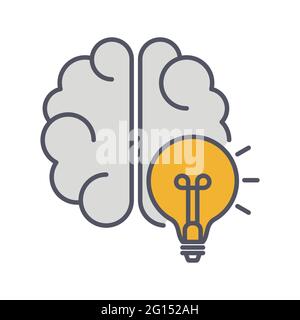 Brainstorming Line-Symbol. Lightning in Brain Innovation Logo. Vektorgrafik Stock Vektor