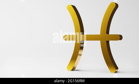 Tierkreis Symbol FISCHE Zeichen Gold auf weißem Hintergrund 3D-Rendering Stockfoto