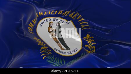 Flagge von Kentucky winkt im Wind. Patriotisches Konzept über den Staat. 3d-Illustration. Stockfoto