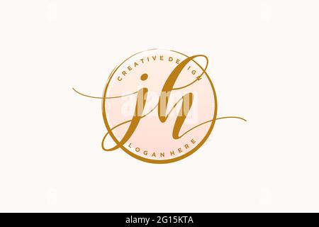 JH Handschrift Logo mit Kreis Vorlage Vektor Signatur, Hochzeit, Mode, Blumen und botanische mit kreativen Vorlage. Stock Vektor