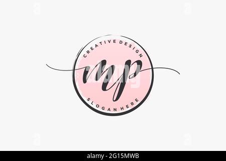 MP Handschrift Logo mit Kreis Vorlage Vektor Signatur, Hochzeit, Mode, Blumen und botanische mit kreativen Vorlage. Stock Vektor