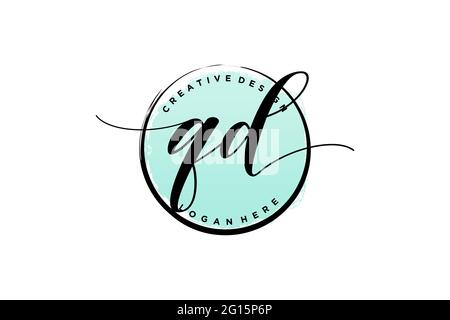 QD-Handschrift-Logo mit Kreis Vorlage Vektor Signatur, Hochzeit, Mode, Blumen und botanische mit kreativen Vorlage. Stock Vektor