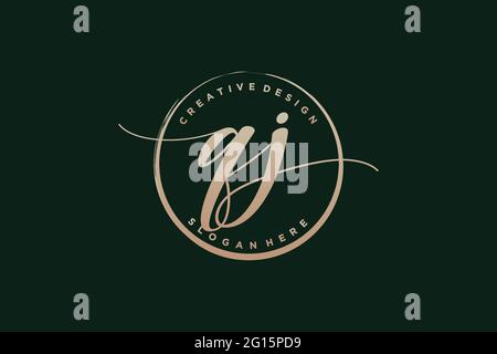 QJ Handschrift Logo mit Kreis Vorlage Vektor Signatur, Hochzeit, Mode, Blumen und botanische mit kreativen Vorlage. Stock Vektor