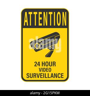 WARNUNG 24-Stunden-Videoüberwachung. WARNUNG 24-Stunden-Videoüberwachung. Ein Schild, ein Schild oder ein Aufkleber mit einer Warnung vor einem rund-um-die-Uhr-Video-Surveillanc Stock Vektor