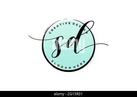SD-Handschrift-Logo mit Kreis Vorlage Vektor Signatur, Hochzeit, Mode, Blumen und botanische mit kreativen Vorlage. Stock Vektor