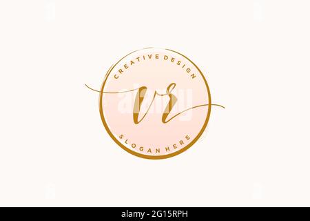 VR-Handschrift-Logo mit Kreis Vorlage Vektor Signatur, Hochzeit, Mode, Blumen und botanische mit kreativen Vorlage. Stock Vektor