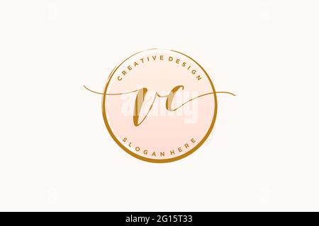 VC Handschrift Logo mit Kreis Vorlage Vektor Signatur, Hochzeit, Mode, Blumen und botanische mit kreativen Vorlage. Stock Vektor