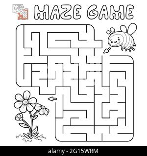 Maze Puzzle-Spiel für Kinder. Skizzieren Labyrinth oder Labyrinth-Spiel mit Biene. Illustrationen Stockfoto