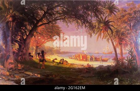 Albert Bierstadt ( 1830 - 1902 ) - Landing Columbus 1893 Stockfoto
