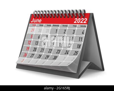 2022 Jahre. Kalender für Juni. Isolierte 3D-Darstellung Stockfoto