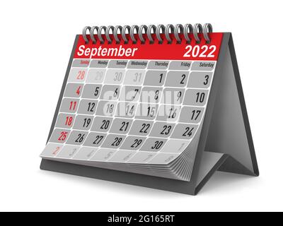 2022 Jahre. Kalender für September. Isolierte 3D-Darstellung Stockfoto