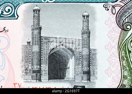 Große Moschee von Herat aus afghanischen Geld Stockfoto
