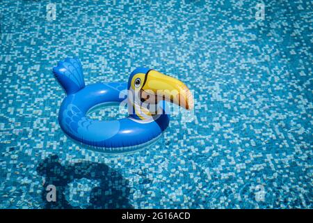 Aufblasbares Pelican Pool Spielzeug Im Leeren Pool. Stockfoto