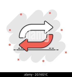 Pfeil Rotation Symbol im Comic-Stil. Sync Aktion Cartoon Vektor-Illustration auf weißem isolierten Hintergrund. Schaltfläche „Aktualisieren“ Splash-Effekt Business-Konzept Stock Vektor