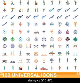 100 universelle Symbole gesetzt. Cartoon Illustration von 100 universelle Symbole Vektor auf weißem Hintergrund einstellen Stock Vektor