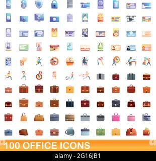 100 Bürosymbole eingestellt. Cartoon-Illustration von 100 Büro-Symbole Vektor-Set isoliert auf weißem Hintergrund Stock Vektor