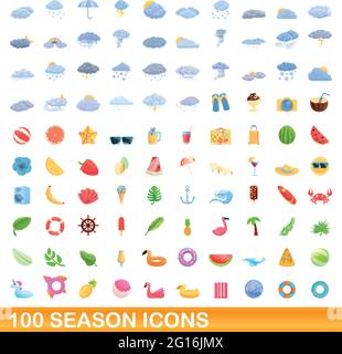 100 Saisonsymbole eingestellt. Cartoon-Illustration von 100 Saison-Symbole Vektor auf weißem Hintergrund isoliert gesetzt Stock Vektor