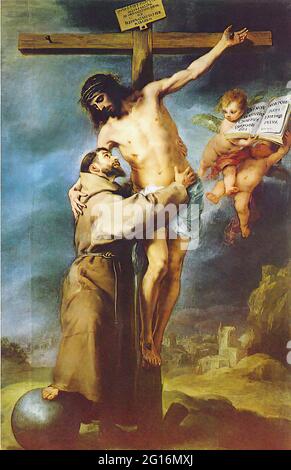 Bartolomé Esteban Murillo - Der Heilige Franziskus Assisi Umarmt Den Gekreuzigten Christus Stockfoto