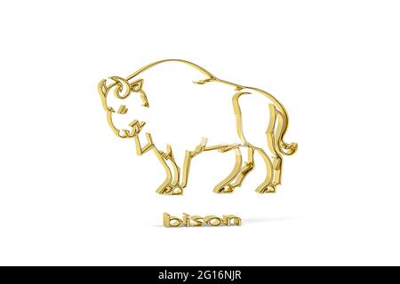 Goldenes 3d-Bison-Symbol auf weißem Hintergrund isoliert - 3d-Rendering Stockfoto