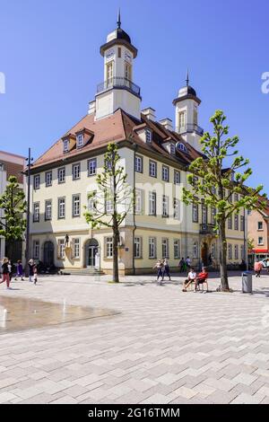 Rathaus in Tuttingen am Marktplatz, Baden Württemberg, Deutschland. Stockfoto