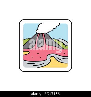 Symbol der vulkanischen Landschaft mit Farblinie. Isoliertes Vektorelement. Skizzieren Sie das Piktogramm für Webseite, mobile App, Promo Stock Vektor