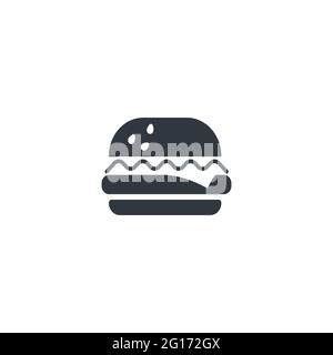 Leckerer detailreicher Burger, schlichtes schwarzes Icon auf Weiß Stock Vektor