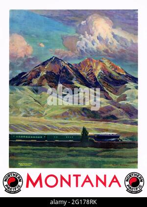 Montana. Northern Pacific von Gustav Wilhelm Krollmann (1888-1962). Restauriertes Vintage-Poster, das 1920 in den USA veröffentlicht wurde. Stockfoto