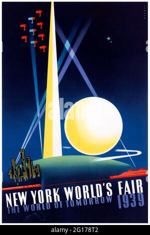 New York World’s Fair 1939. Die Welt von morgen von Joseph Binder (1898-1972). Restauriertes Vintage-Poster, das 1949 in den USA veröffentlicht wurde. Stockfoto